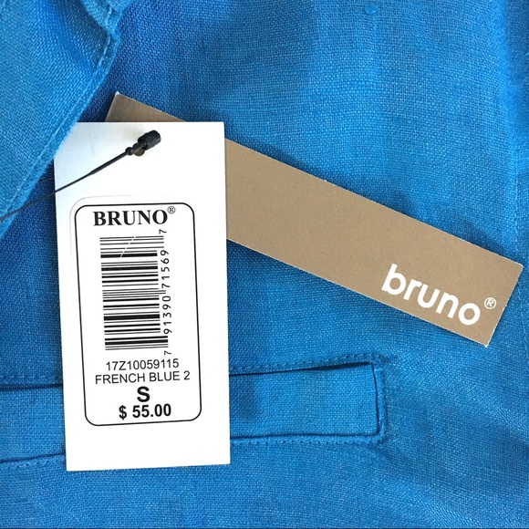 BRUNO 100% Linen Mens Short Sleeve Blue Shirt S - Picture 5 of 8